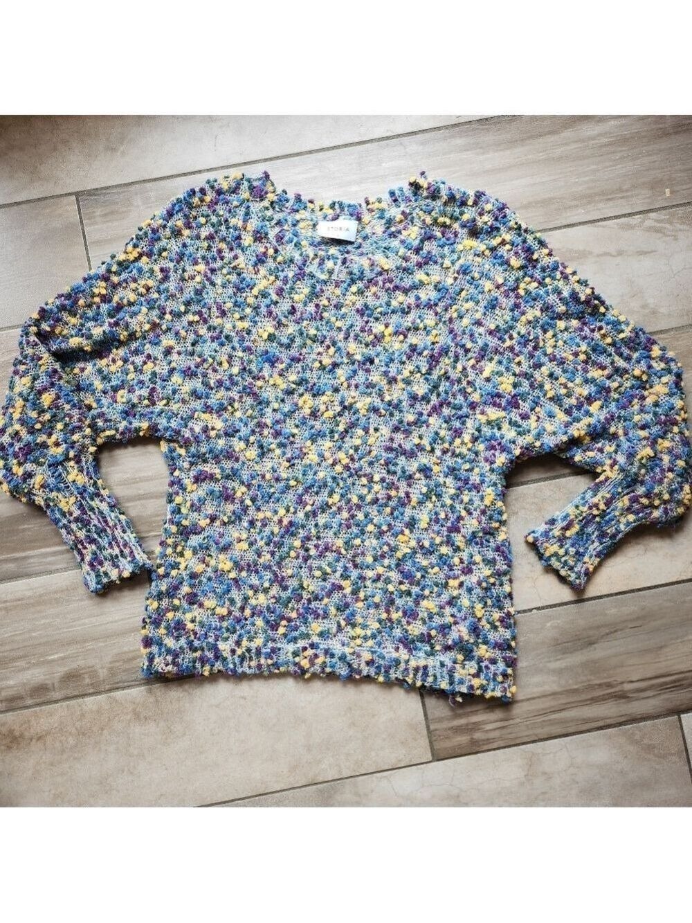 Storia Multicolor Pom Pom Open  Knit Top Size Smaĺl